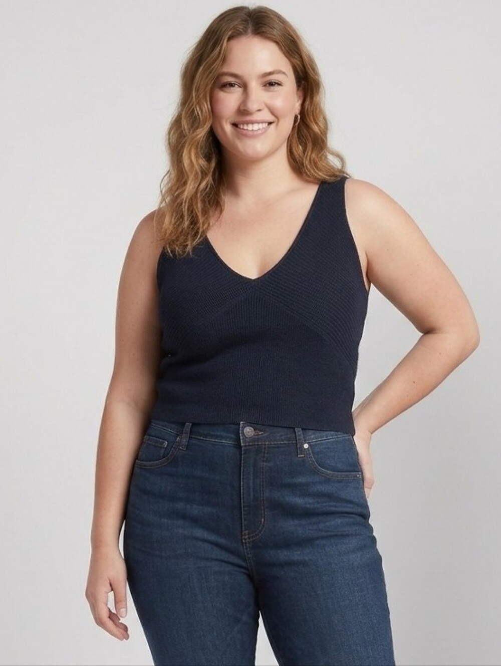 Banana Republic Dark Navy Ribbed V-Neck Knit Tank